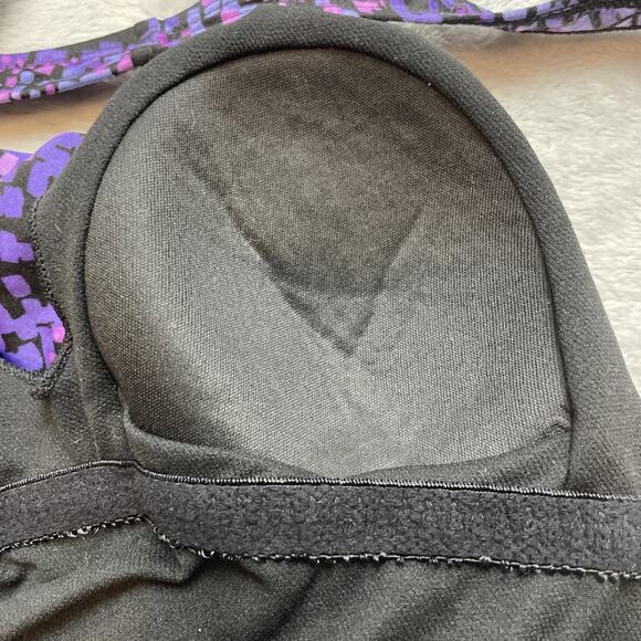 Speedo One Piece Surplice Swimsuit Womens 8 Purple Spotted Padded Bra Wrap - Picture 5 of 7